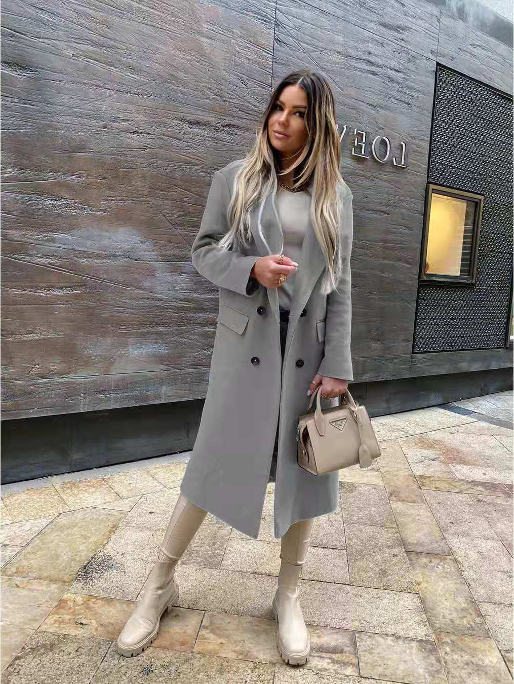 Damen Eleganter und zeitloser Wool Coat mit Doppelreiher Drune