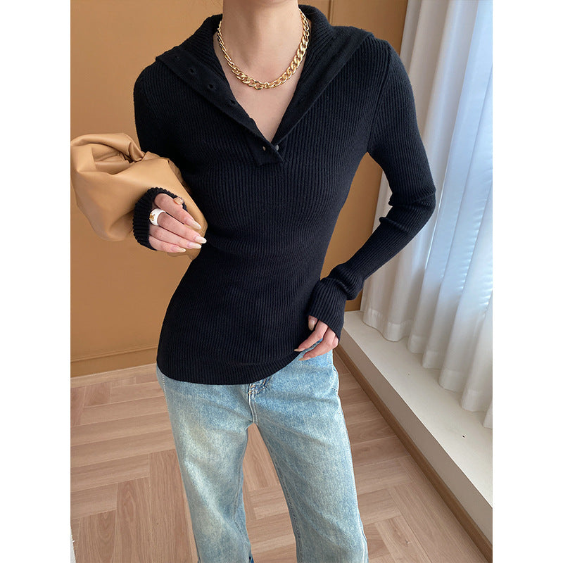 Damen elegantes Langarmshirt mit Knopfleiste Drune