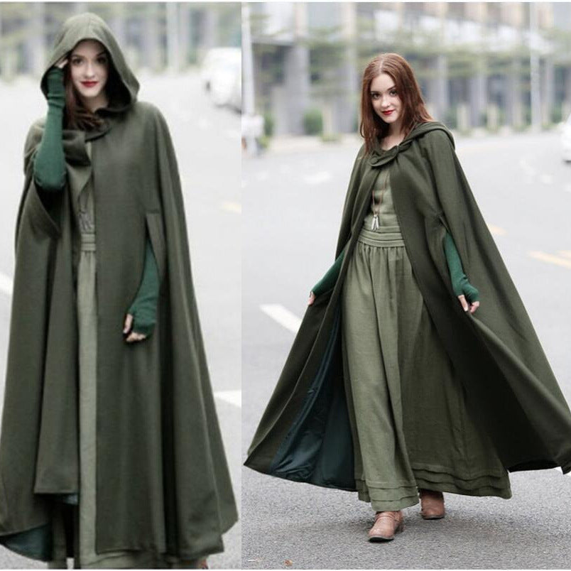 Damen eleganter Umhang mit Kapuze aus hochwertigem Stoff Drune