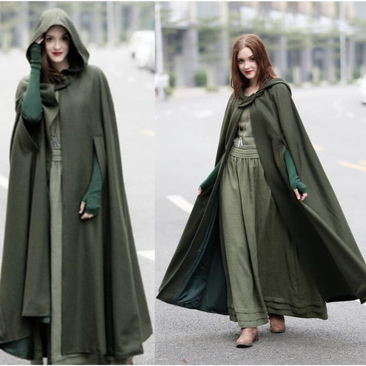 Damen eleganter Umhang mit Kapuze aus hochwertigem Stoff Drune