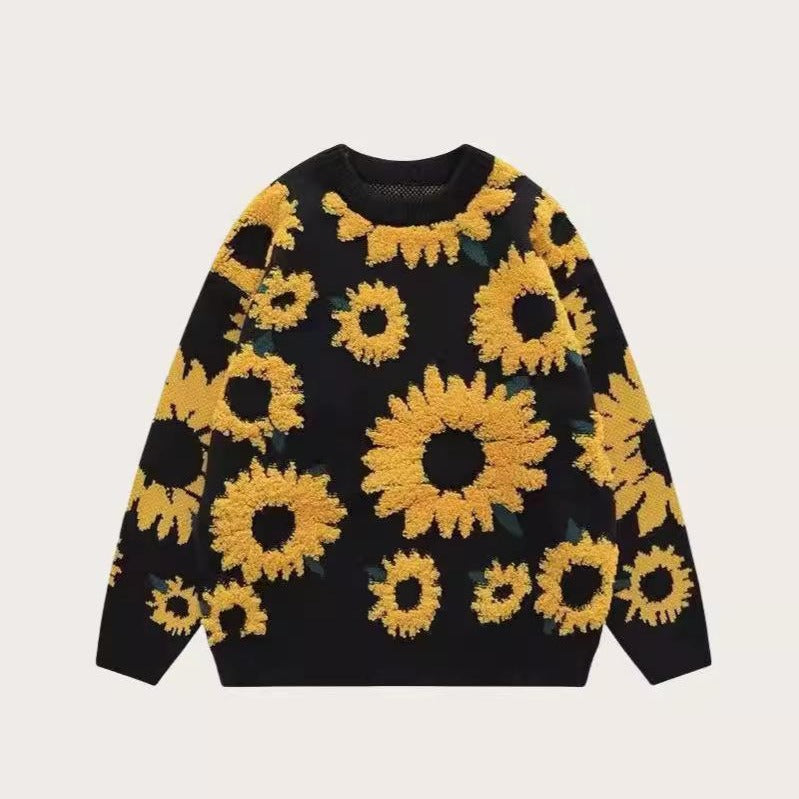 Damen Grobstrickpullover mit floralen Applikationen Drune