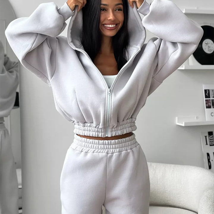 Damen Sportlicher Fleece-Jumpsuit mit Kapuze und weitem Schnitt Drune
