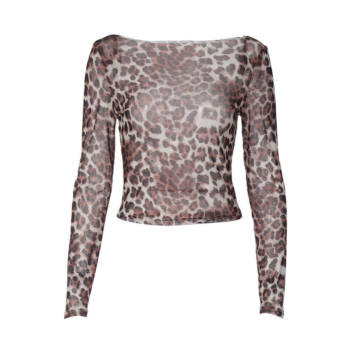 Damen Transparente Langarmbluse mit Leopardenmuster Drune