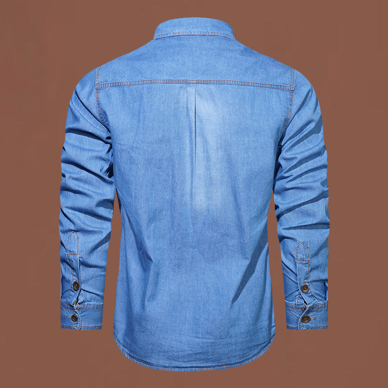 Herren nan robustes Stretch-Denim Hemd mit verstärkten Klappbrusttaschen und kontrastnähten Drune