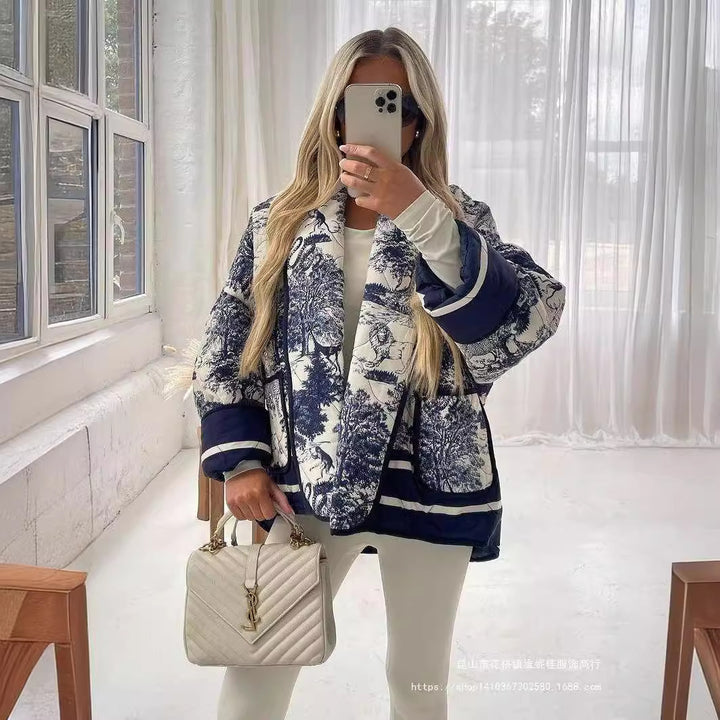 Damen modische Steppjacke mit elegantem Revers und praktischen Taschen Drune