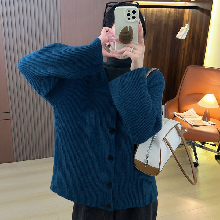 Damen Grobstrickjacke mit großzügigen Taschen und tiefem V-Ausschnitt Drune
