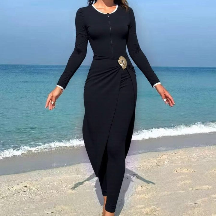 Damen modisches Wickelkleid mit elegantem Gürtel Drune