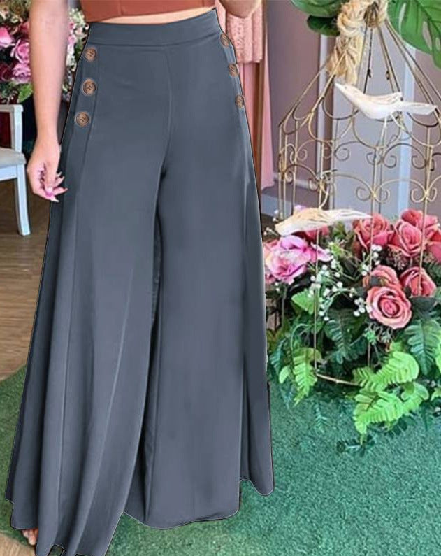 Damen Weite Palazzo-Hose mit Knopfdetails Drune