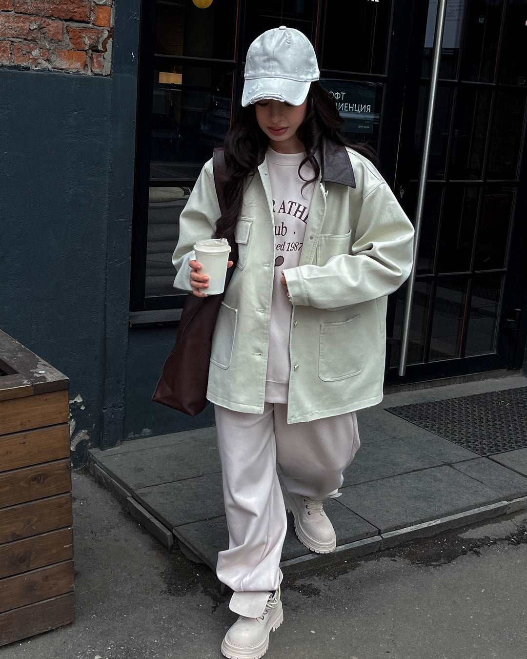 Damen lässige Oversized-Jacke mit ledernem Kragen und praktischen Taschen Drune