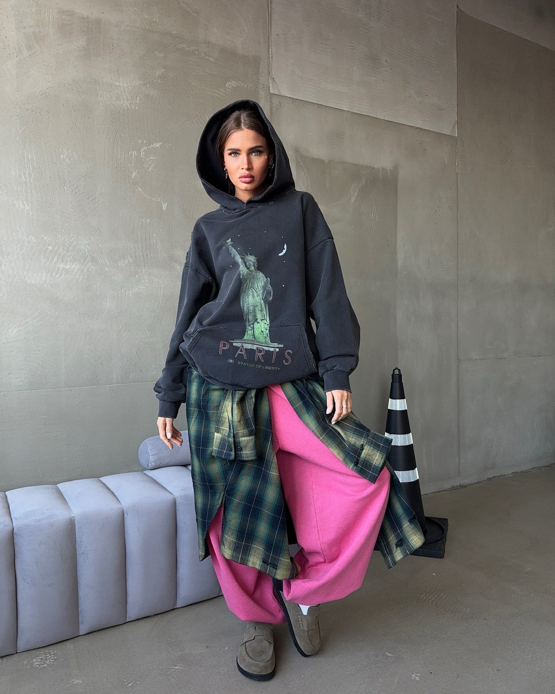 Damen Oversized Kapuzenpullover mit Kunstdruck Drune