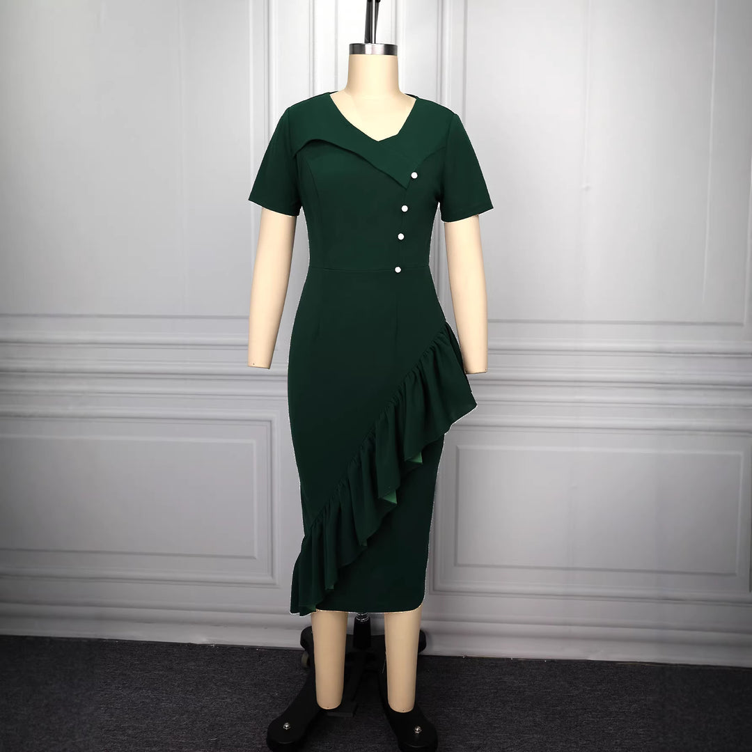 Damen Elegantes Wickelkleid mit Rüschendetails Drune