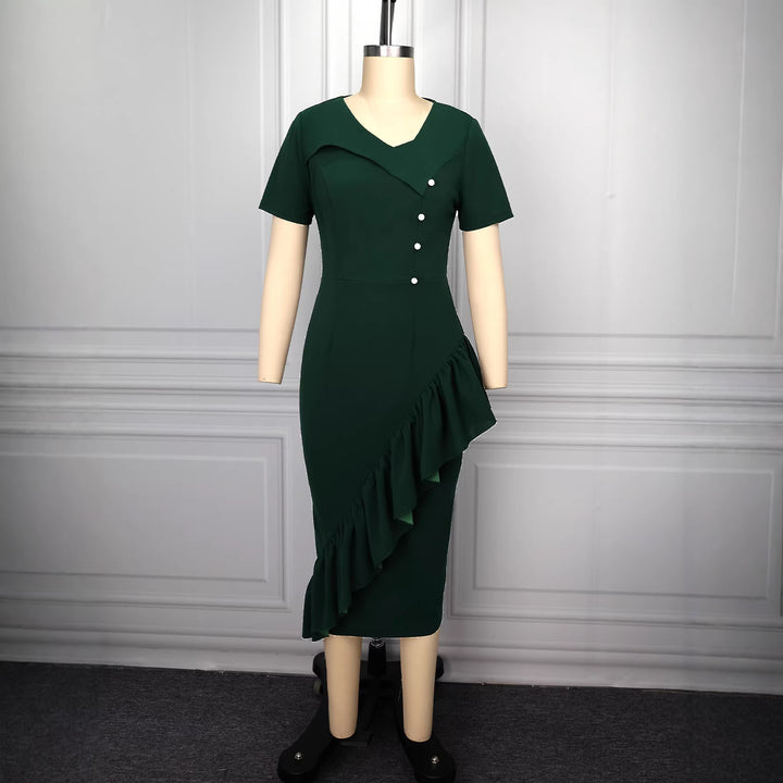 Damen Elegantes Wickelkleid mit Rüschendetails Drune