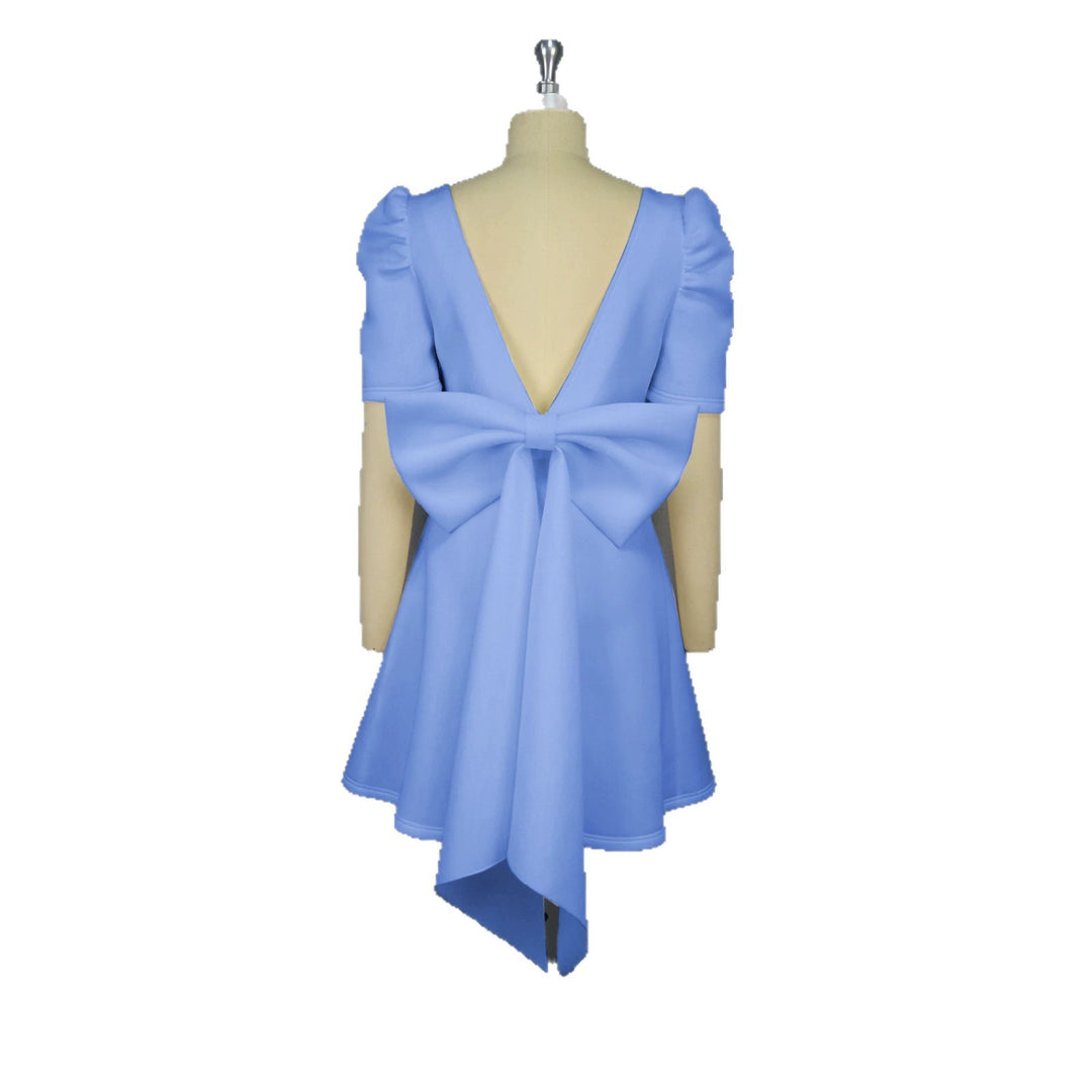 Damen Kleid mit voluminösen Puffärmeln und dekorativem Schleifendesign Drune