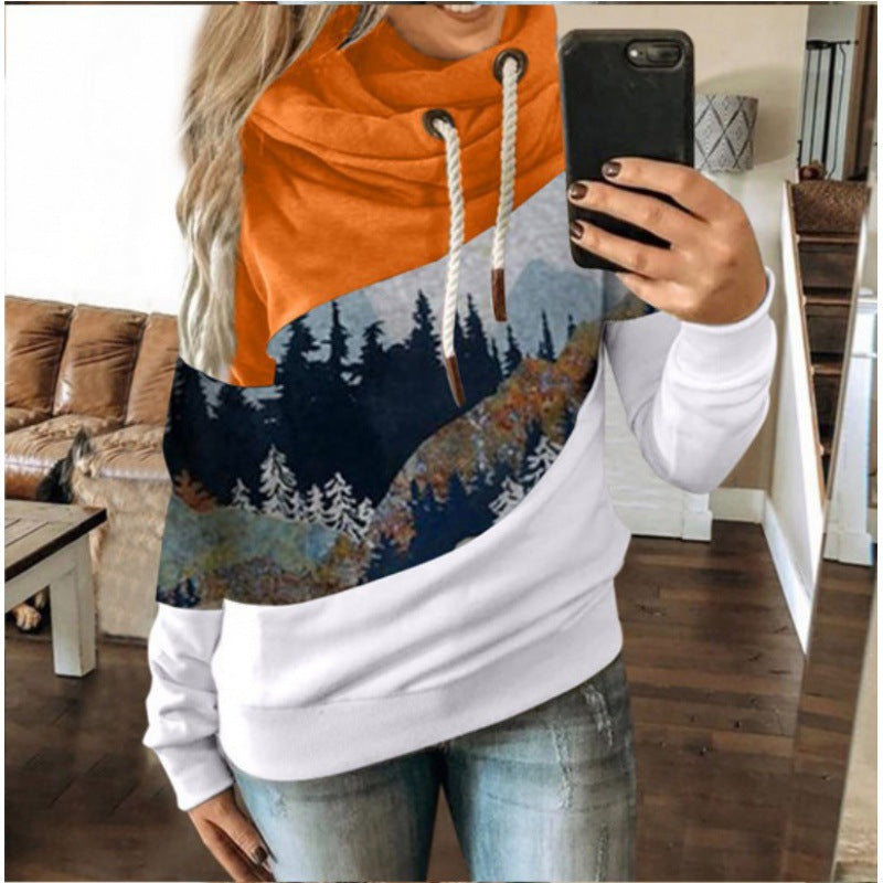Damen Kapuzenpullover mit kreativem Berglandschaftsdesign und weichem Innenfutter Drune