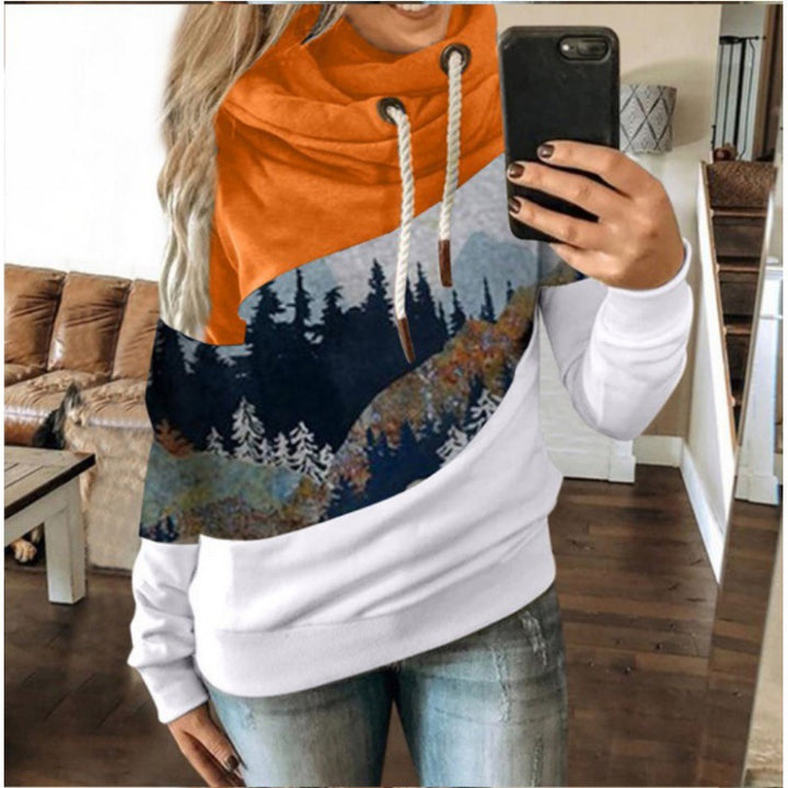 Damen Kapuzenpullover mit kreativem Berglandschaftsdesign und weichem Innenfutter Drune