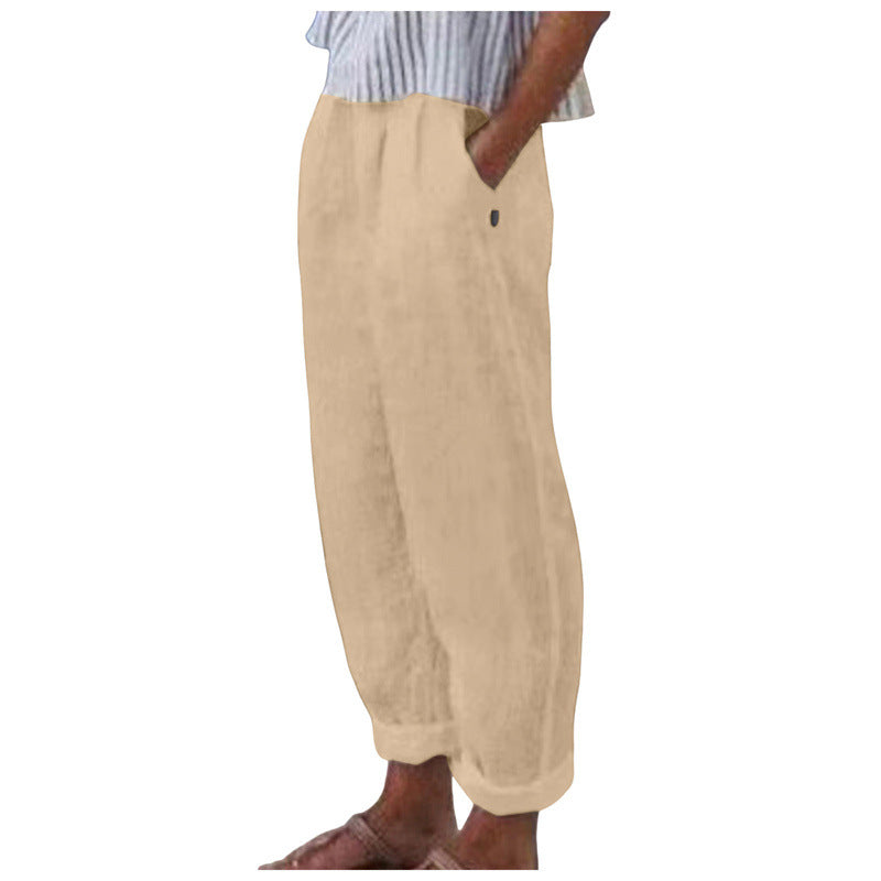 Damen Bequeme Leinenhose mit lockerem Schnitt und seitlichen Taschen Drune