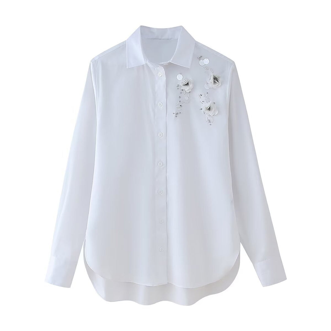 Damen geschickt gestaltete Bluse mit floralen Applikationen Drune