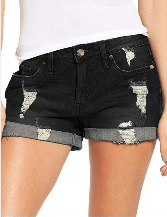 Damen modische Destroyed Denim-Shorts mit umgeschlagenem Saum Drune