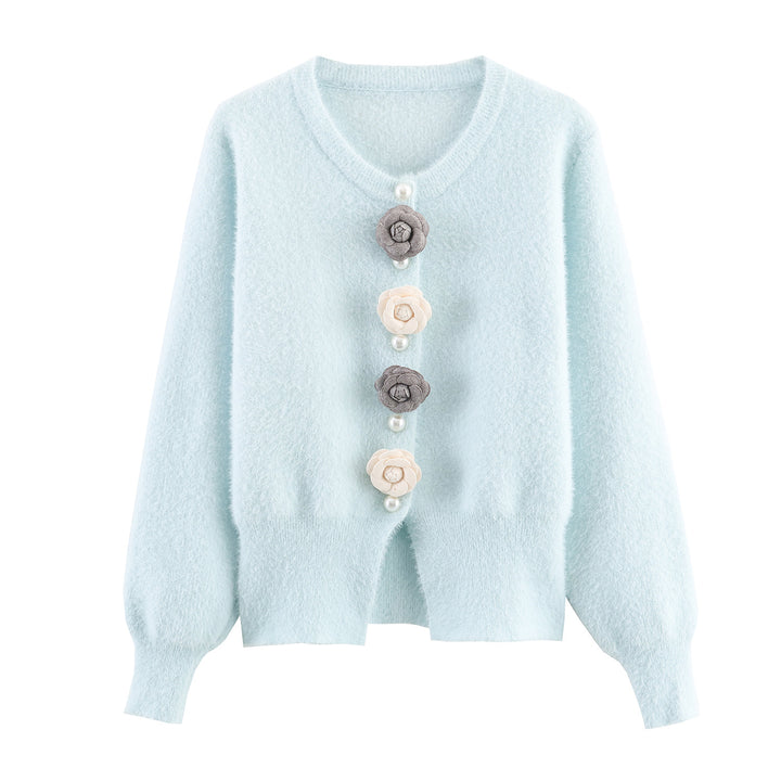 Damen filigraner Cardigan mit dekorativen Blumenapplikationen Drune