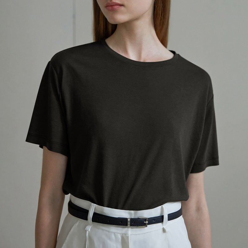 Damen lässiges Oversize T-Shirt aus atmungsaktiver Baumwollmischung mit strukturierter Oberfläche Drune