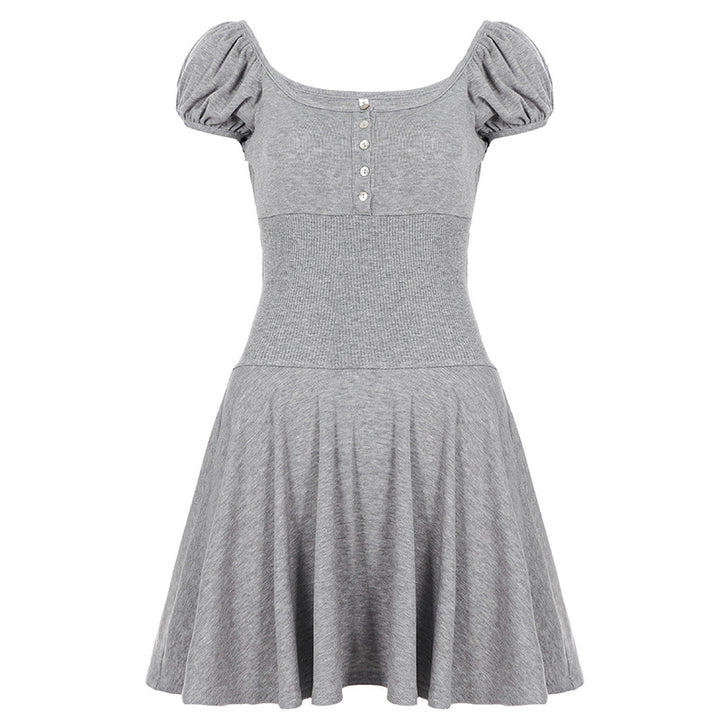 Damen Freizeitkleid mit Puffärmeln und Knopfleiste Drune