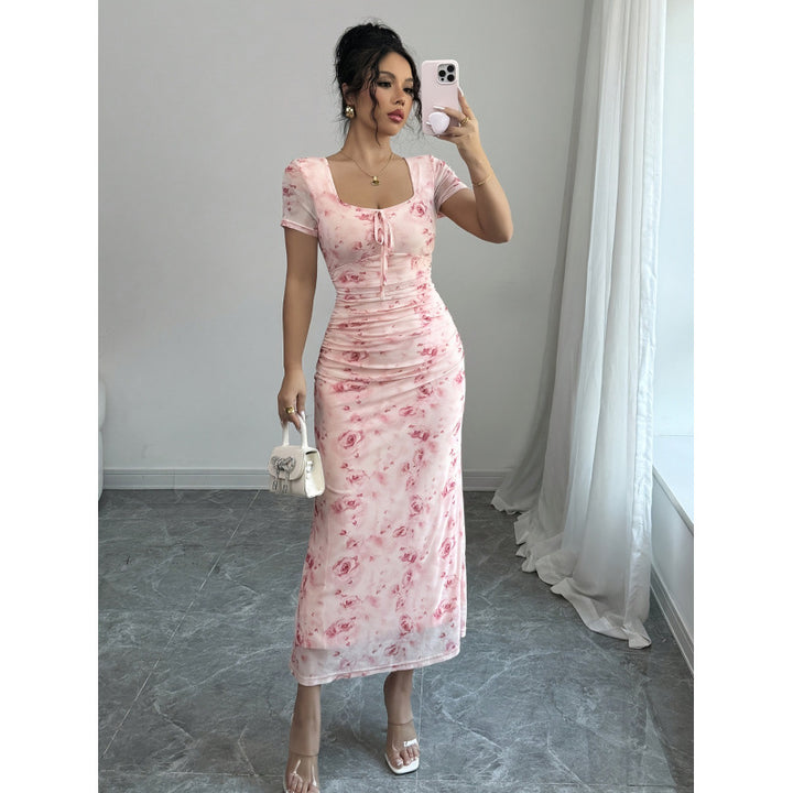 Damen Maxikleid mit Rüschendetails und floralem Design Drune