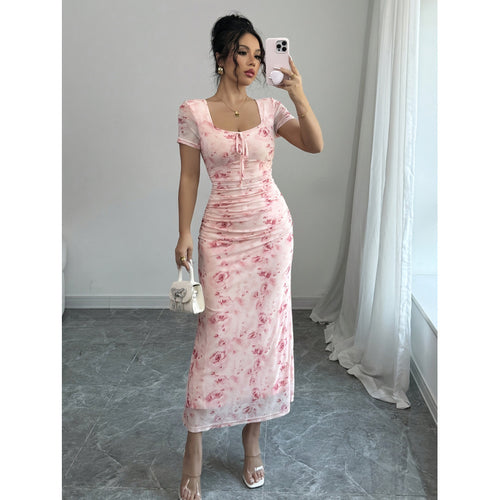 Damen Maxikleid mit Rüschendetails und floralem Design Drune