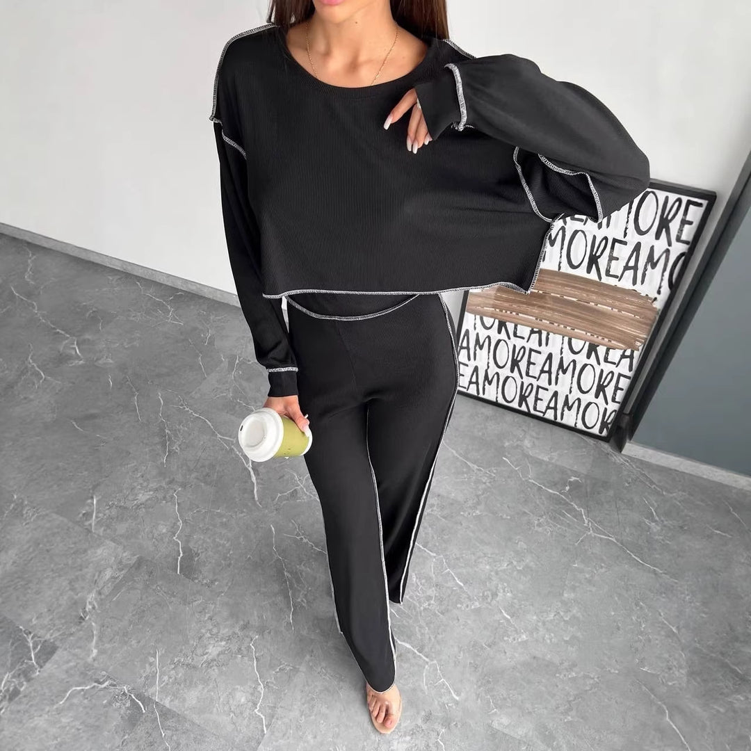 Damen lässiges Lounge-Set mit cropped Oberteil und weiter Hose Drune