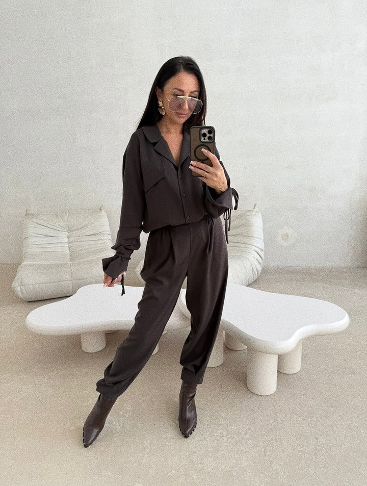 Damen Zweiteiler mit modischer Bluse und eleganter Hose Drune