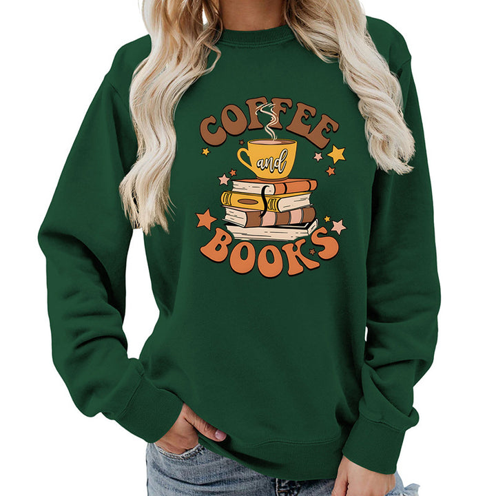 Damen Sweatshirt mit kreativem Kaffeebuch-Design Drune