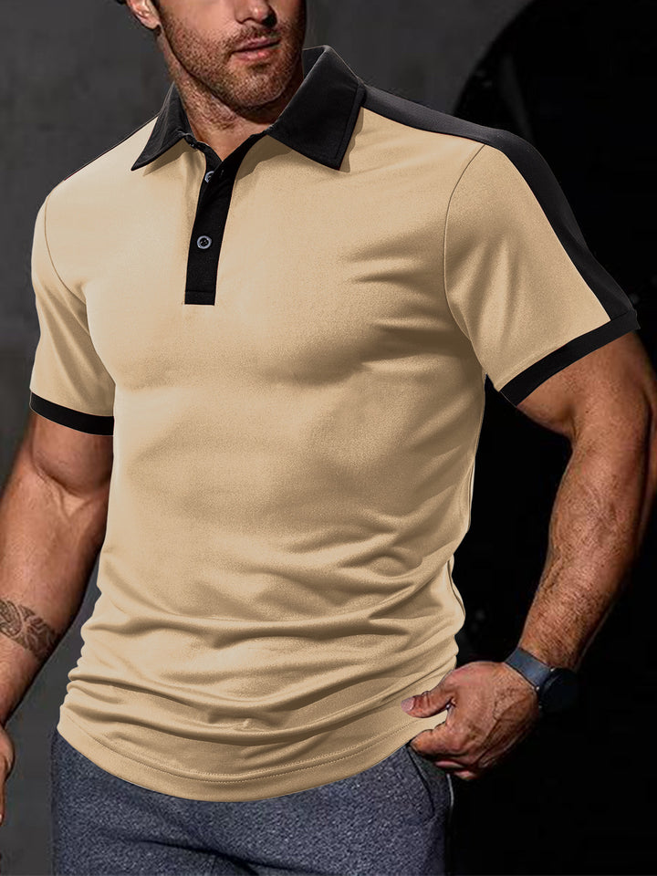 Herren nan figurnahes Kontrast-Poloshirt mit Schulterpasse und Hemdkragen Drune