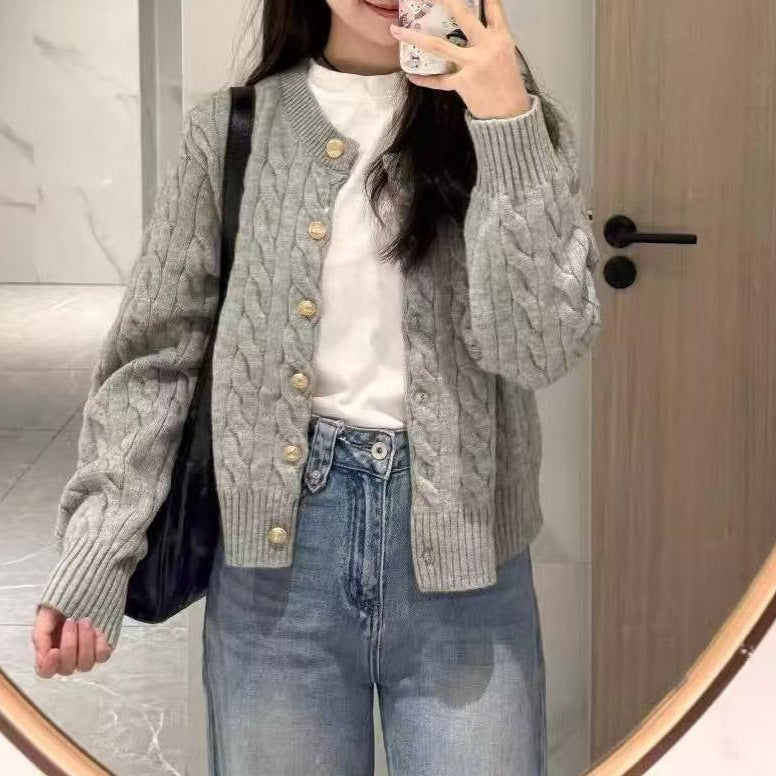 Damen Kuschelige Strickjacke mit Zopfmuster Drune