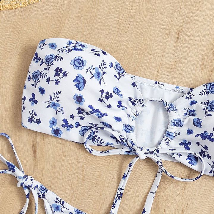 Damen Bikini mit floralen Akzenten und verstellbaren Bindebändern Drune