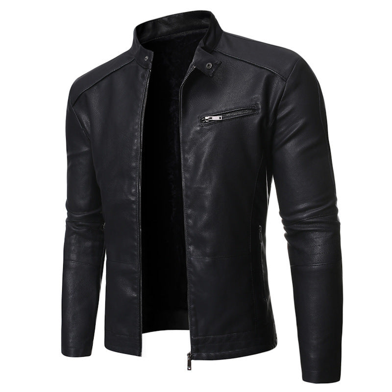 Herren Lederjacke mit stylishem Stehkragen und praktischen Reißverschlusstaschen Drune