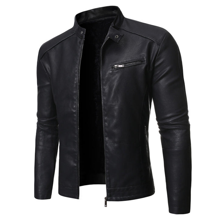 Herren Lederjacke mit stylishem Stehkragen und praktischen Reißverschlusstaschen Drune