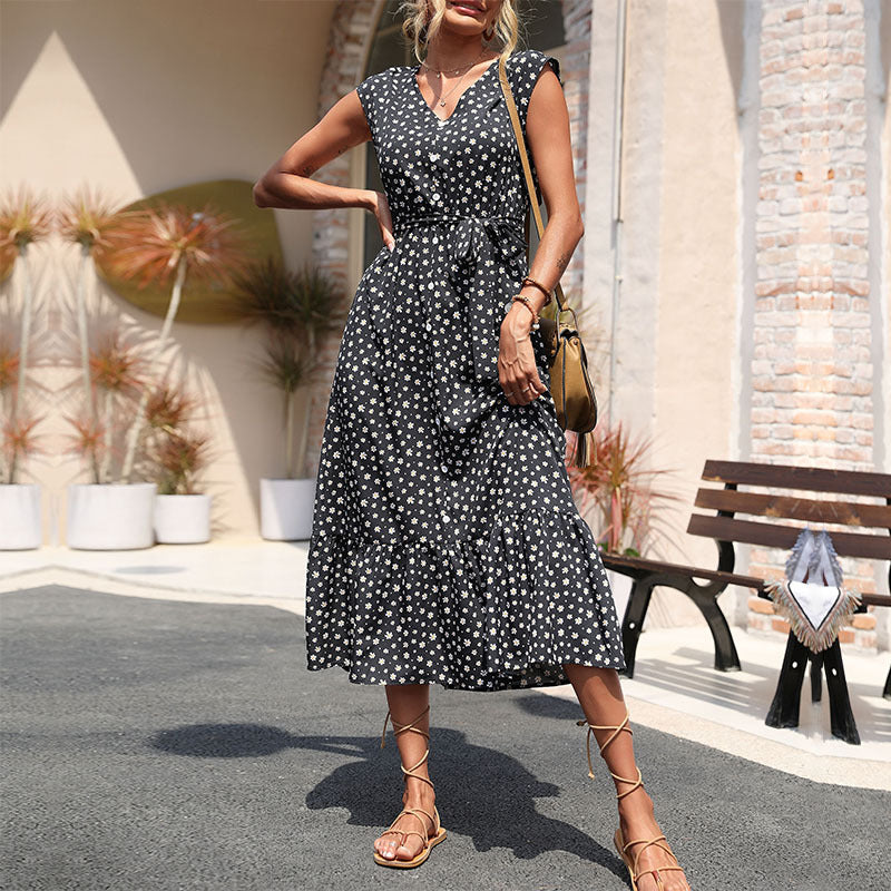 Damen Maxikleid mit blühendem Muster und Rüschendetails Drune