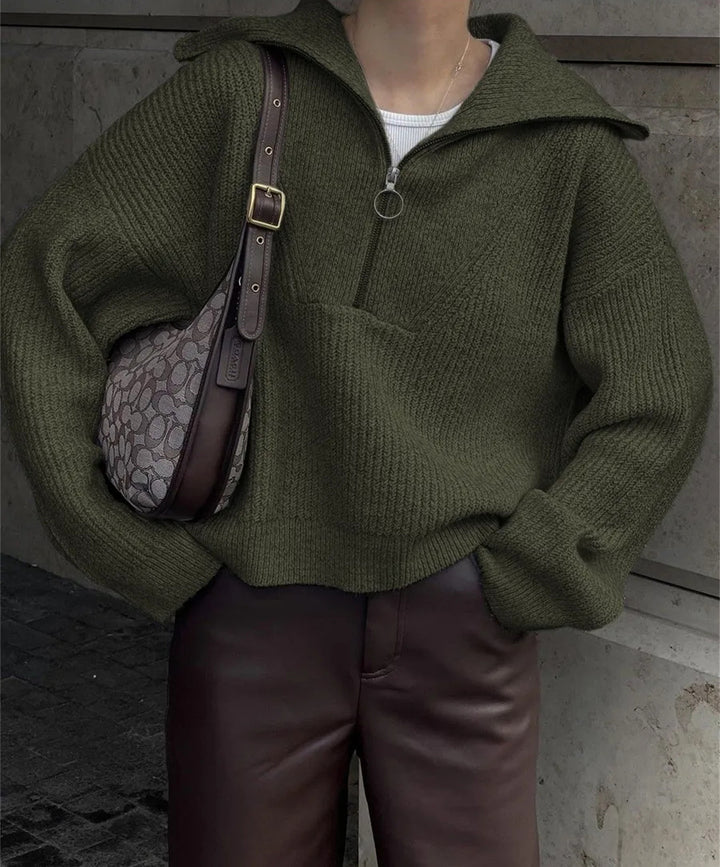 Damen Strickpullover mit Reißverschluss und lässigem Schnitt Drune