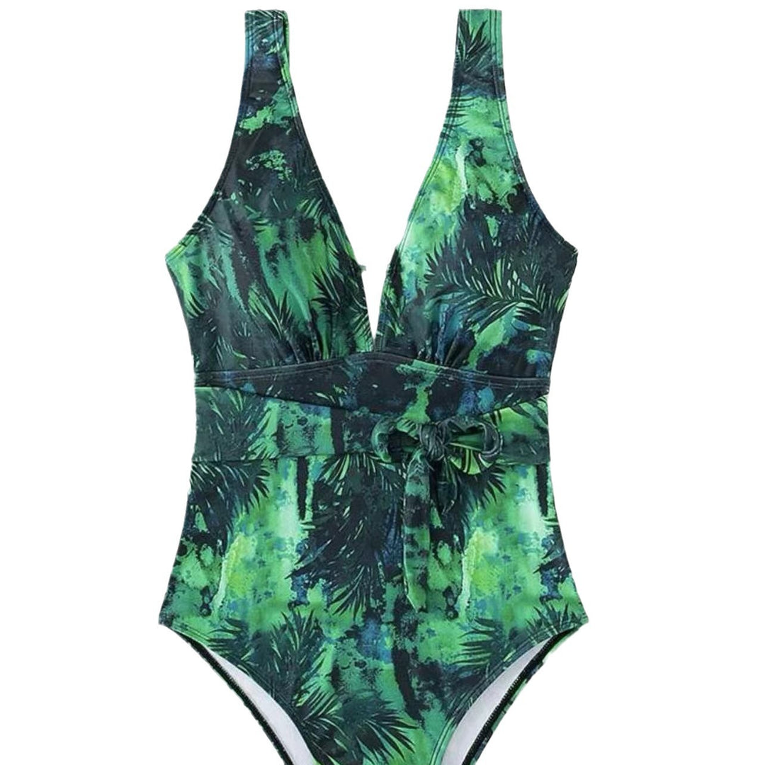 Damen Einteiler Badeanzug mit floralem Wickeldetail Drune
