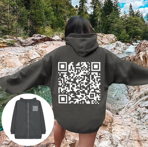 Damen Kapuzenjacke mit QR-Code-Design und weichem Fleece Drune