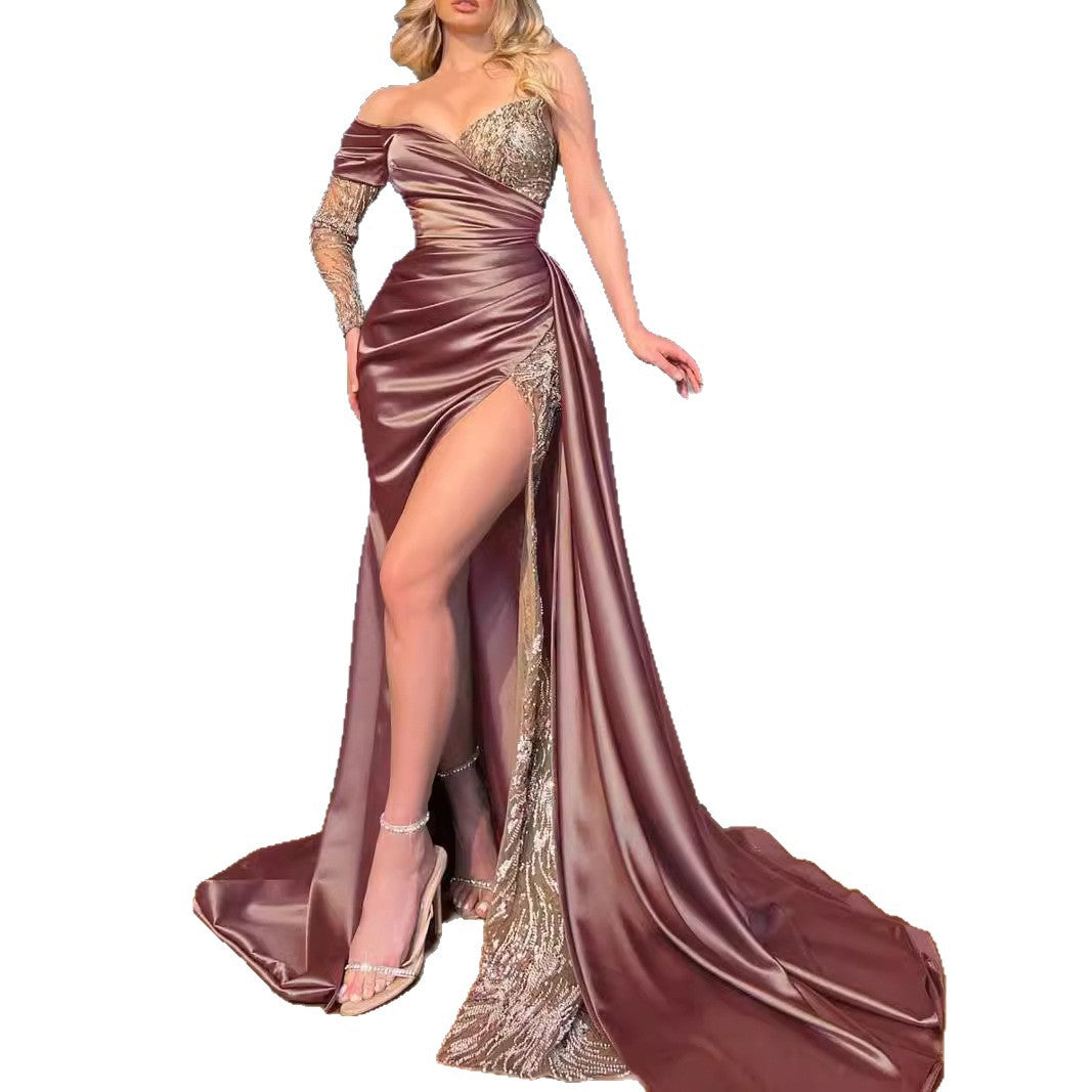Damen Glamouröses Abendkleid mit schimmernden Pailletten und hohem Schlitz Drune