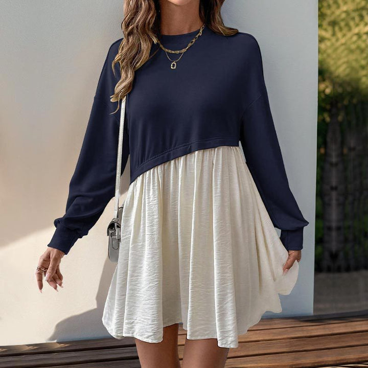 Damen lässiges Sweatkleid mit kreativem Farbblockdesign Drune