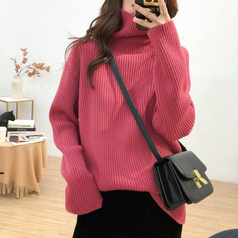 Damen warmer Rollkragenpullover mit feinem Rippstrick Drune