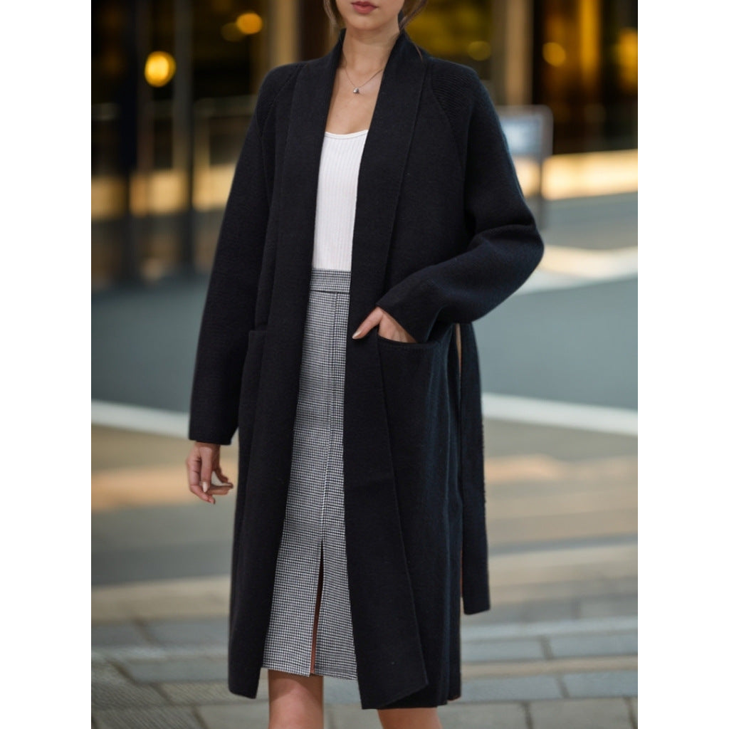 Damen Langer Strickmantel mit geöffnetem Schnitt und praktischen Taschen Drune
