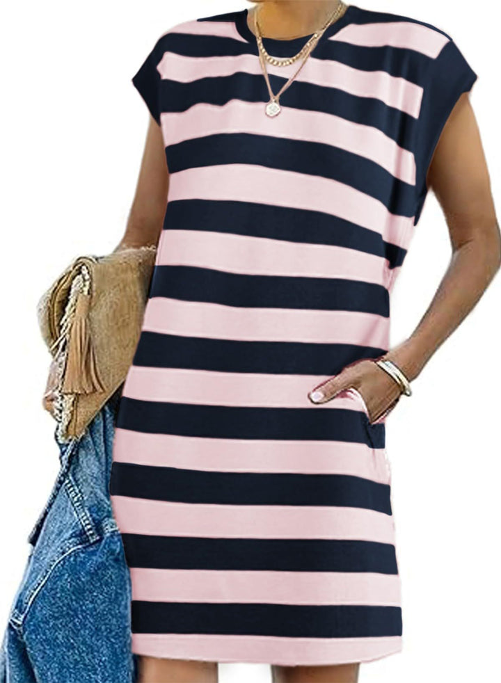 Damen Freizeit Gestreiftes T-Shirt Kleid Drune