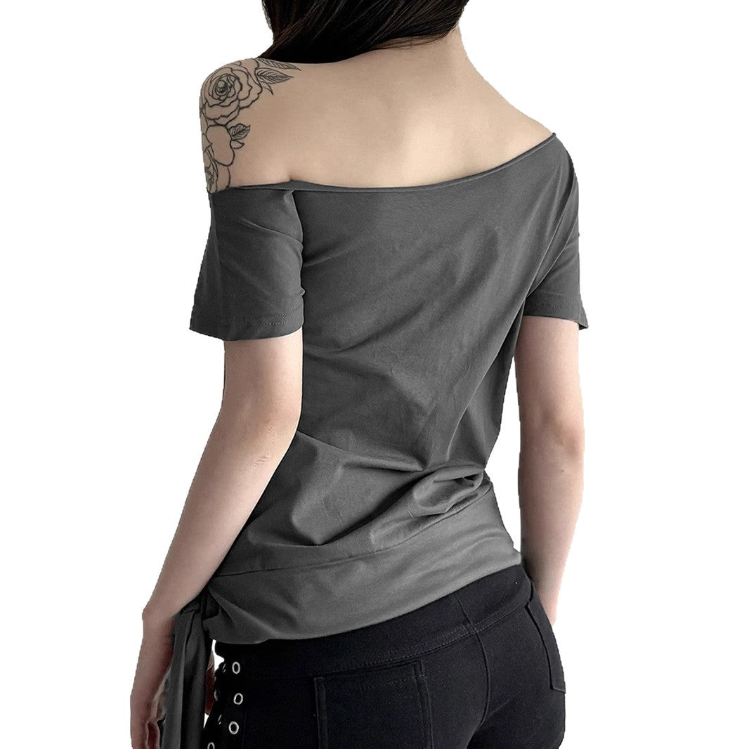 Damen asymmetrisches Top mit dekorativem Knoten Drune