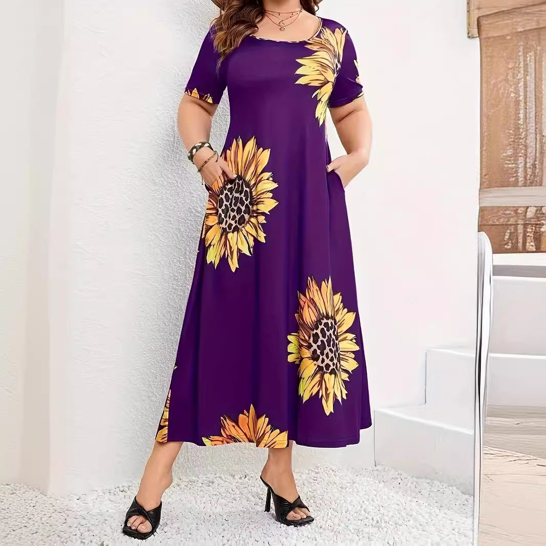 Damen Elegantes Maxikleid mit Blumenmuster und Taschen Drune