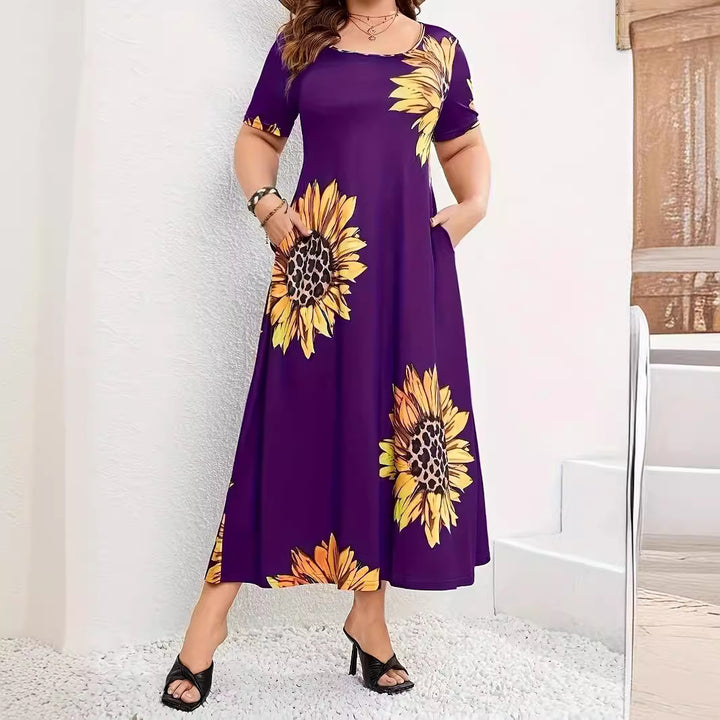 Damen Elegantes Maxikleid mit Blumenmuster und Taschen Drune
