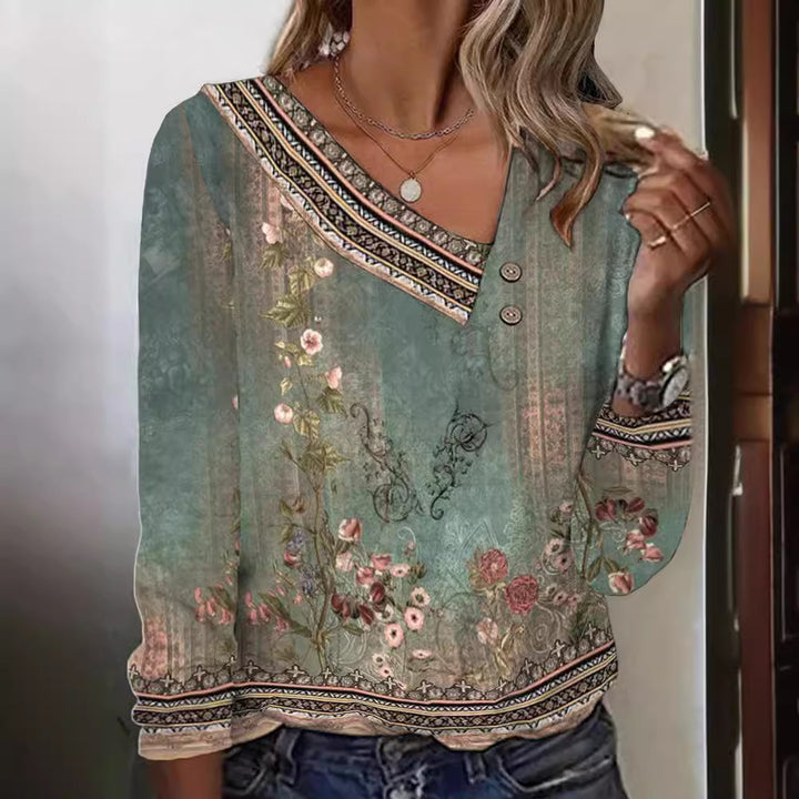 Damen Bluse mit floralem Muster und stylischem V-Ausschnitt Drune