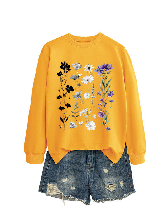 Damen Sweatshirt mit floralem Grafikdesign und weichem Innenfutter Drune