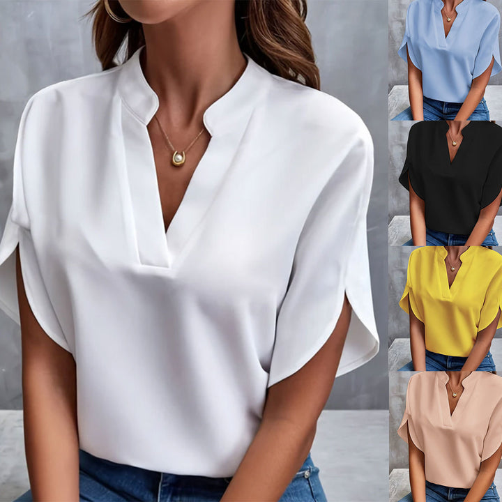 Damen modisches Blusenshirt mit elegantem V-Ausschnitt und luftigen Ärmeln Drune